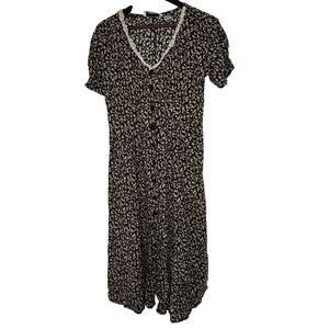 Vintage 90s Floral Rayon Midi Dress L